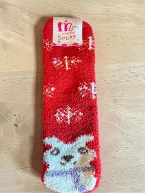 Womens Red Polar Bear Snowflake Fuzzy Socks SO-919 One Size